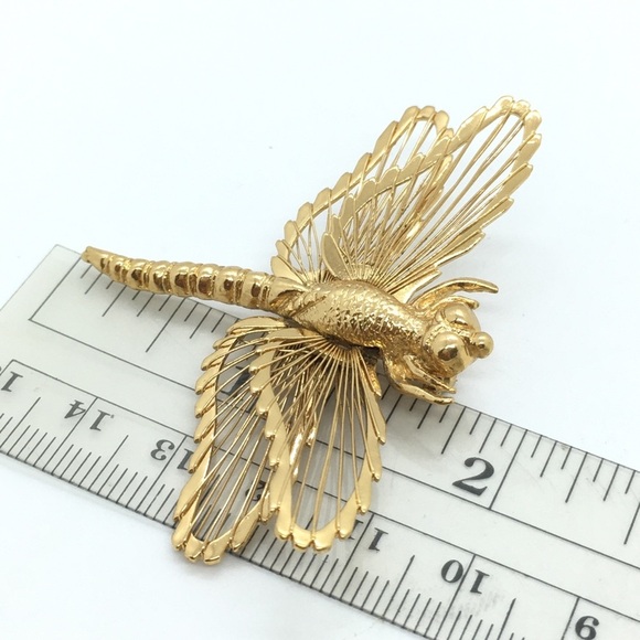 MONET Gold Tone Dragonfly Brooch - Picture 6 of 8